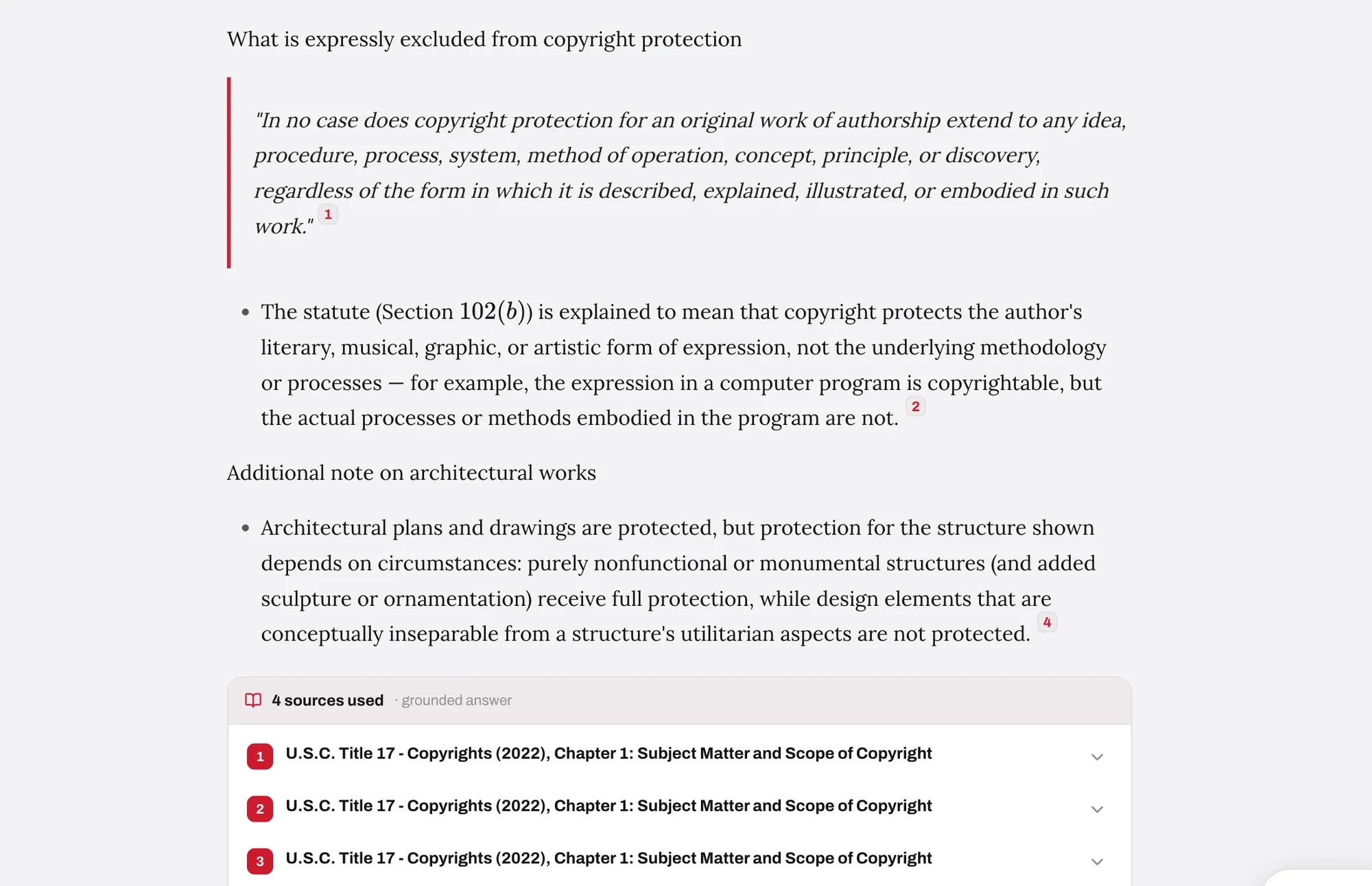An Edtek Chat answer with inline citation markers and a sources card listing four cited passages