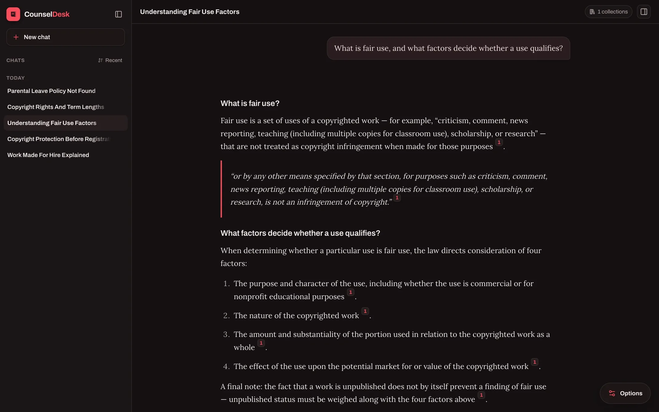 The same law library deployment in dark mode